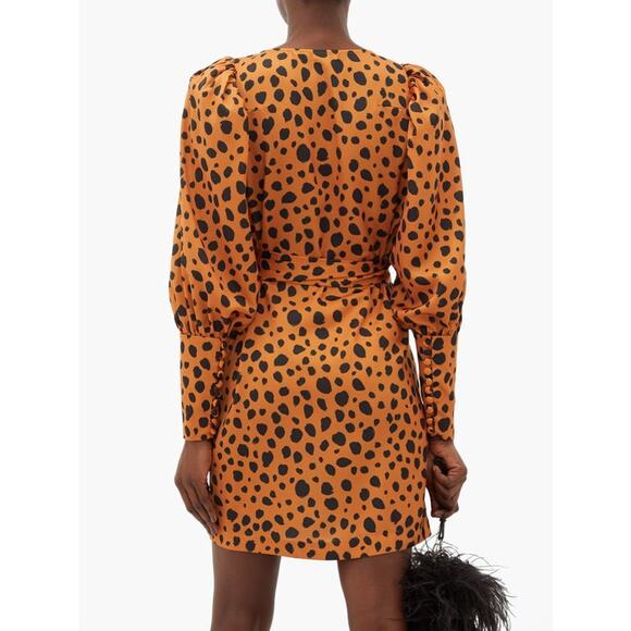 RHODE Frankie Leopard-Print Polka-Dot Satin Wrap Dress SIZE XS - Picture 5 of 14